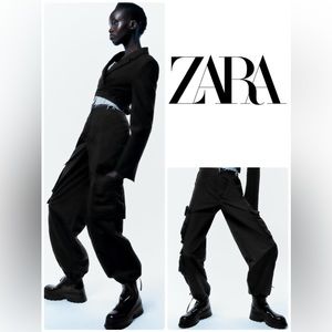 Zara Black Parachute Oversized Cargo Pants